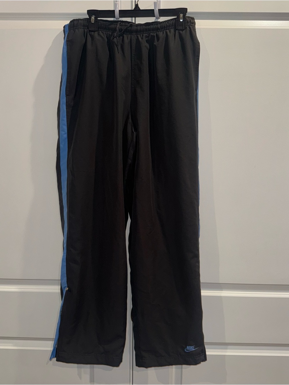 Nike Sportswear Vtg Warm Up Nylon Fleece Lined Track Pants Smoke Gray/ Blue Sz L